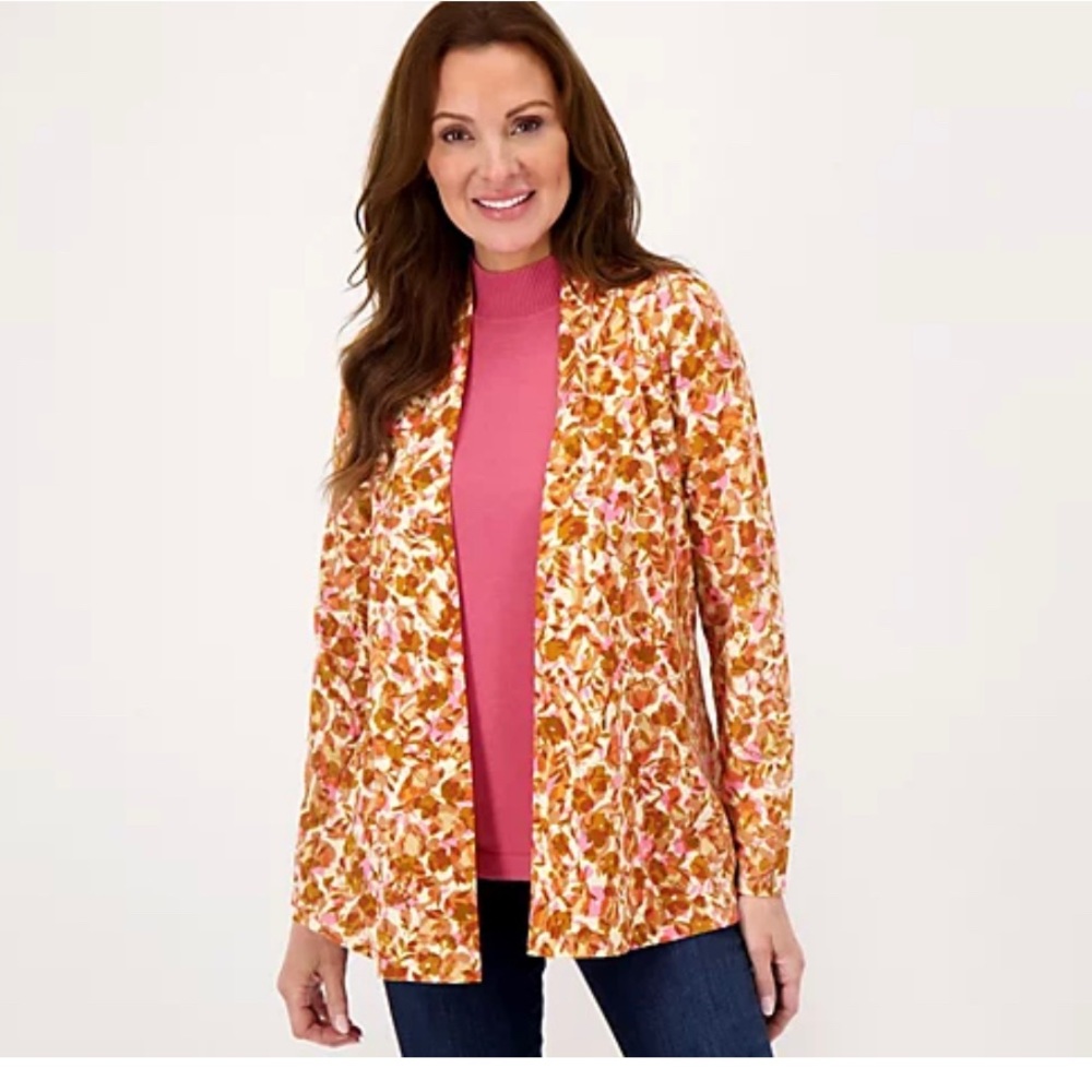 Isaac Mizrahi Live! Floral Printed Long Cardigan with Side Slits Set of 2
